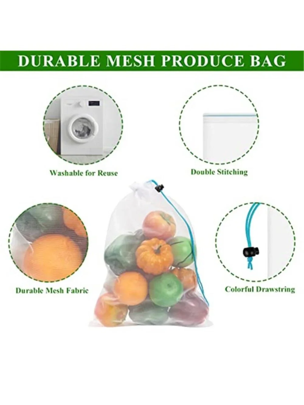 Set of 12 Reusable Mesh Produce Bags Medium (12